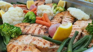 Grilled Salmon تتبيلة سمك السلمون المشوي مع السبانخ لذيذ وطري وطعمه حكاية احلي من المطاعم