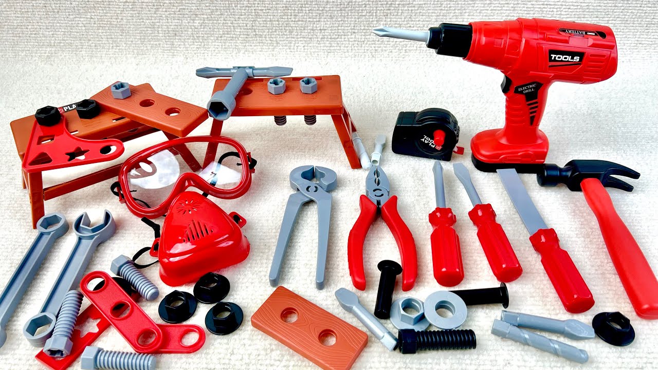11 minutes to unpack, nut tool set, screwdriver, hammer tool  Evaluation of toys  ASMR