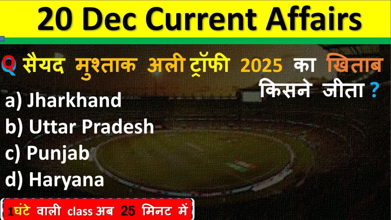 20 December Current Affairs 2025 Daily Current Affairs Current Affair ...
