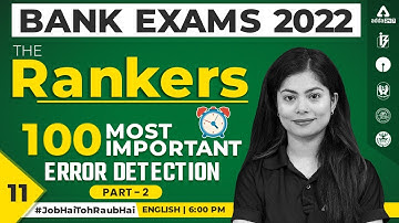100 Most Important Error Detection Part 2 | Bank Exams 2022 #TheRankers | English by Udisha Mishra