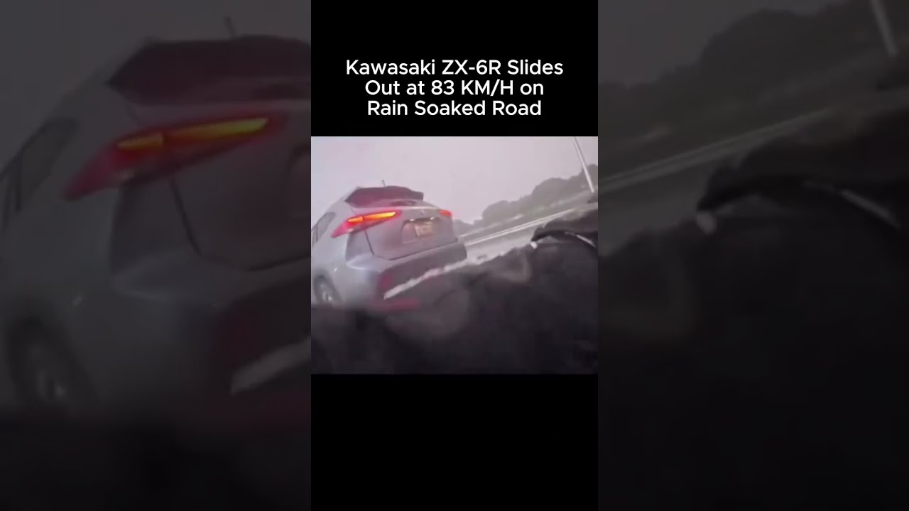Kawasaki ZX-6R Slides Out at 83 KM/H on Rain Soaked Road