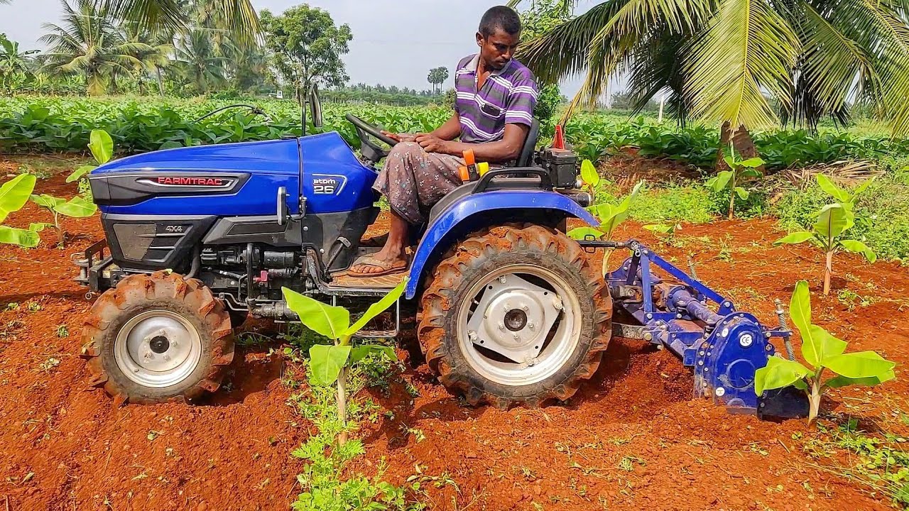 Farmtrac Atom 26 4x4 Mini Tractor  Shaktiman  Farmpower Rotary tiller  Full  review  performance