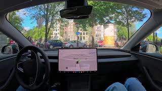 Raw 1x: AI agents will walk on the streets alongside us (Tesla Self-Driving 14.2.2.6 in Amsterdam)