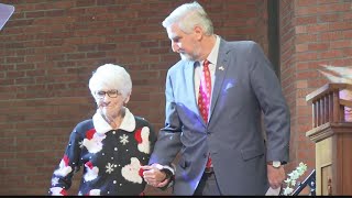 Gov. Holcomb presents Sachem award to Spencer County community leader