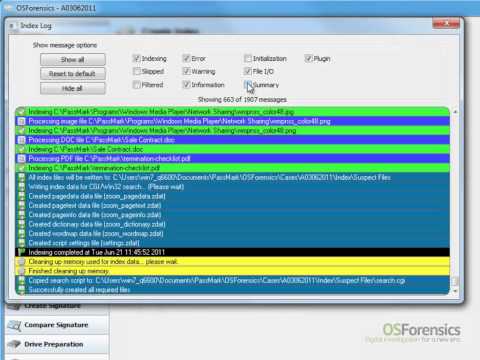 Forensic indexing and searching of a hard drive