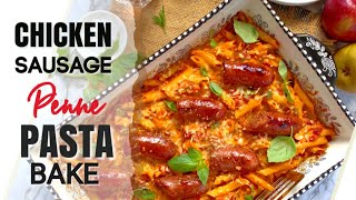 Chicken sausage with penne pasta bake