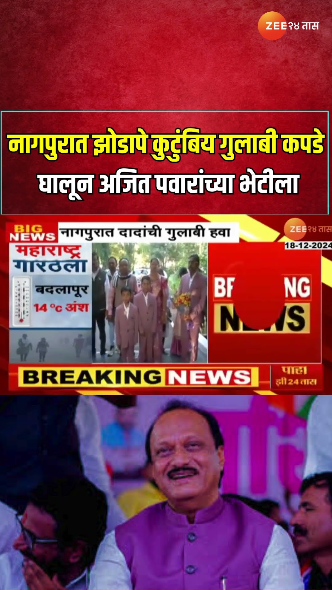 Zodape Family Meet DCM Ajit Pawar  नागपुरात झोडापे कुटुंबिय गुलाबी कपडे घालून अजित पवारांच्या भेटीला