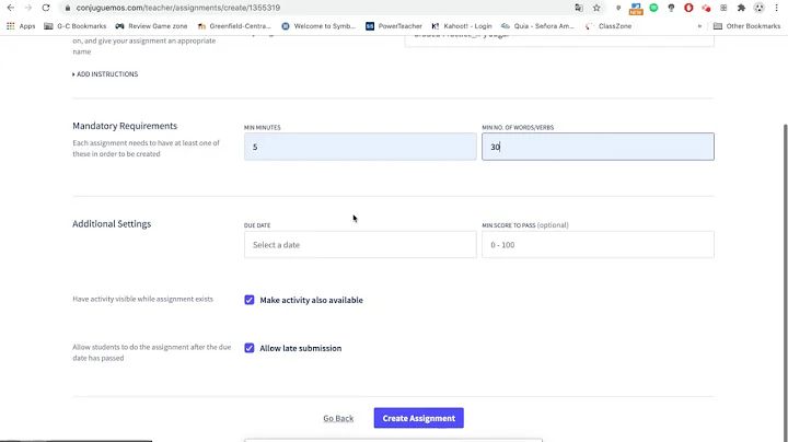 Conjuguemos: Assigning Activities to Students