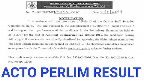 OSSC ACTO PERLIM RESULT OUT