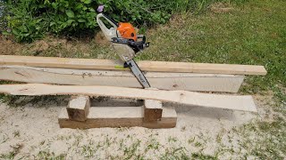 Milling hardwood lumber with a Timber Tuff chainsaw guide.