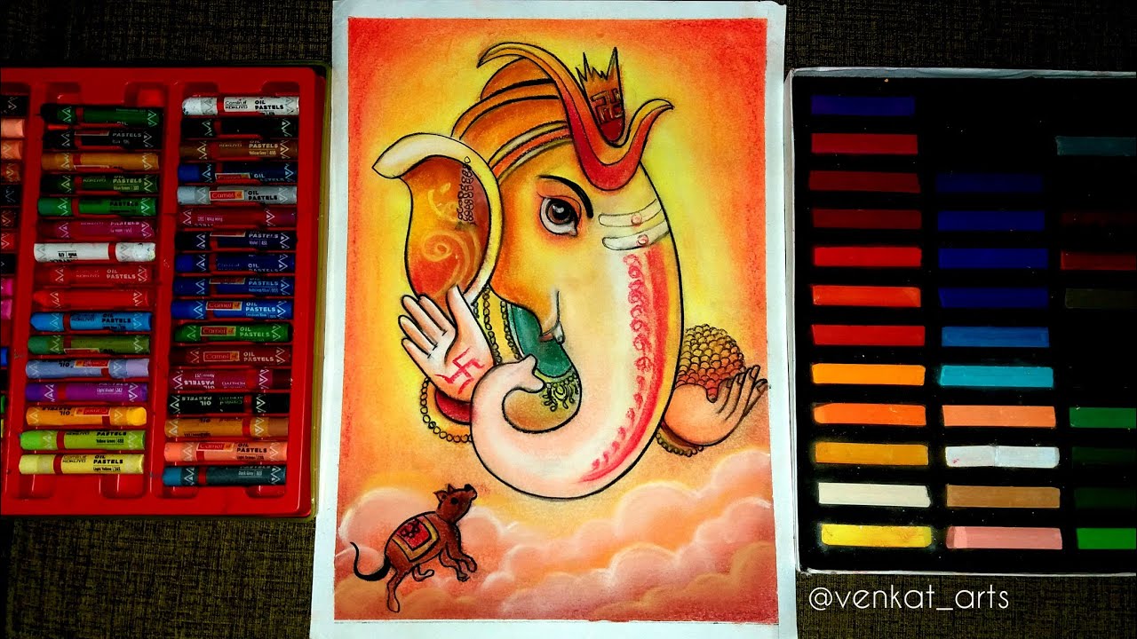 How to Draw God Ganpati Drawing easy to Oil Pastels, Lord Ganesha