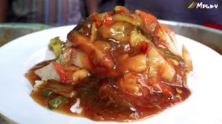 Roasted Pork & Char Siu Rice with Starchy Broth 🍛😋- Myanmar Street Food/ကော်ရည်ရွှဲရွှဲ  ထမင်းပေါင်း