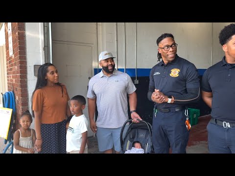 Firefighters reunited with family after helping deliver baby - YouTube