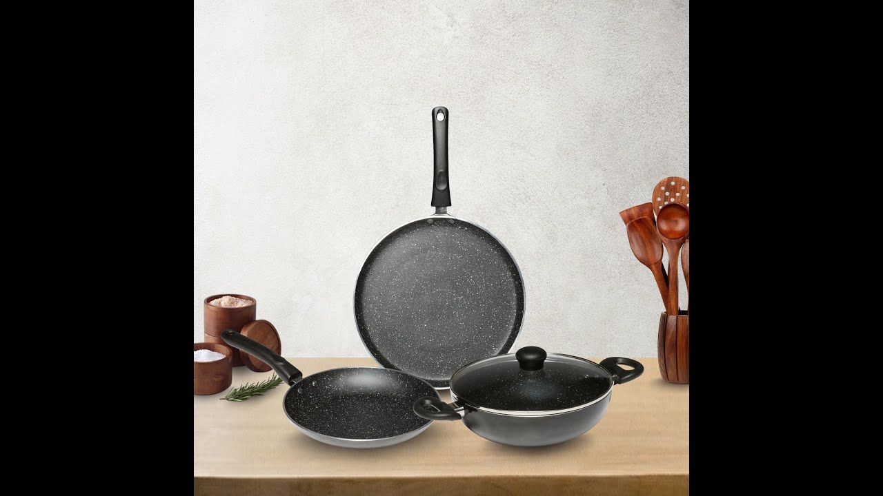 Kreme Premium Granite Nonstick Cookware Set of 3pcs (Induction Bottom