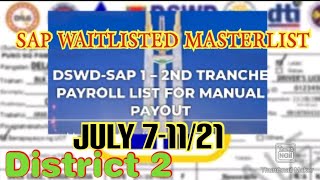 DSWD-SAP1-2nd Tranche Masterlist MANUAL PAY OUT/JULY 7-11/2021