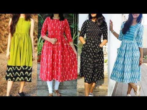 ikkat long frock designs