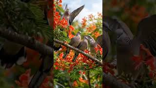 Beautiful Spotted Doves Gathering | Relaxing Nature Bird Sound | 4k bird video | wildlife shorts