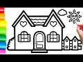 Draw a Picture of a House with Rainbow Colors For Children