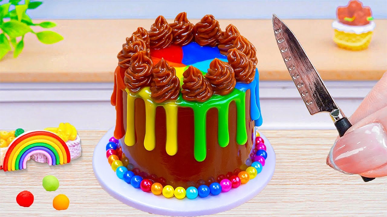 How To Decorate Mini Rainbow Cake with Chocolate 🌈 Amazing Drip Rainbow ...