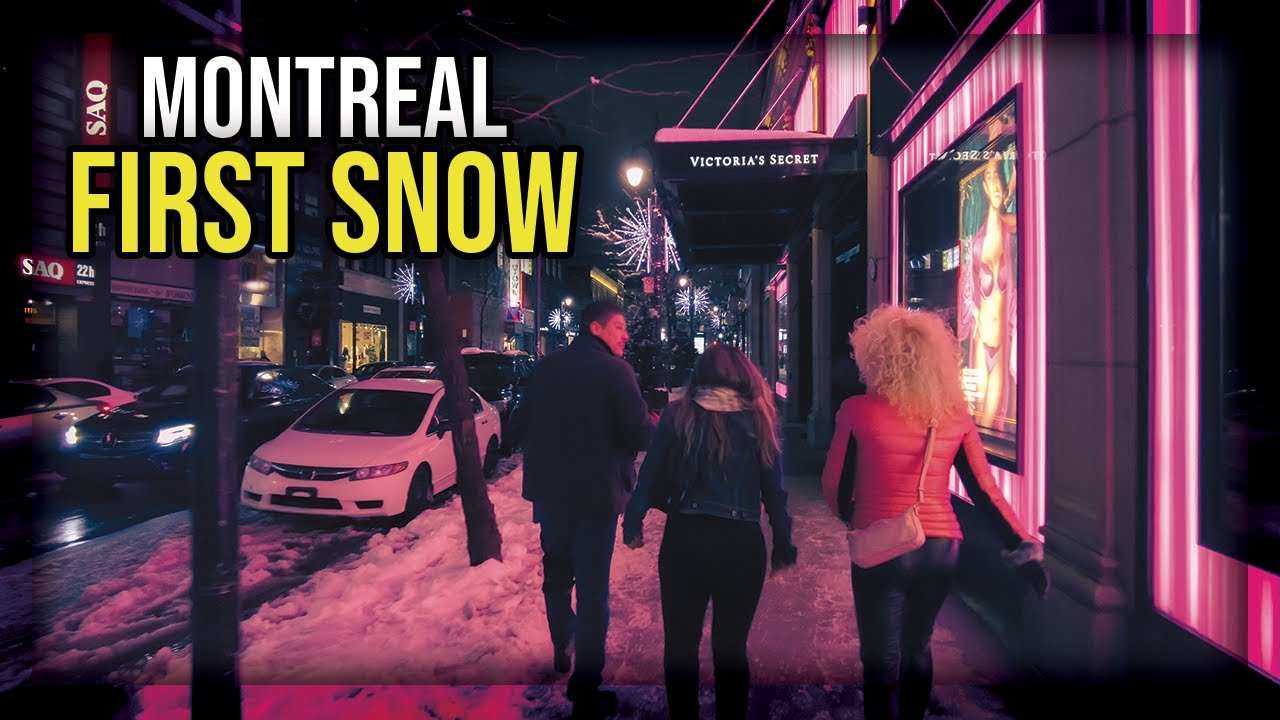Montreal First Snow Walking Tour in 4K | Nightlife Montreal, Canada