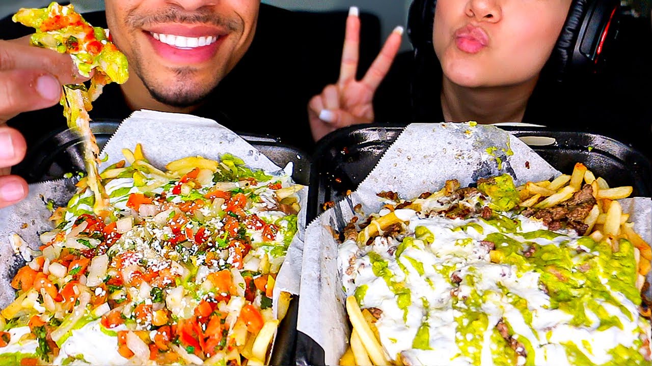 ASMR EATING CARNE ASADE FRIES MUKBANG CHALLENGE WITH WIFE ASMR NO TALKING JERRY