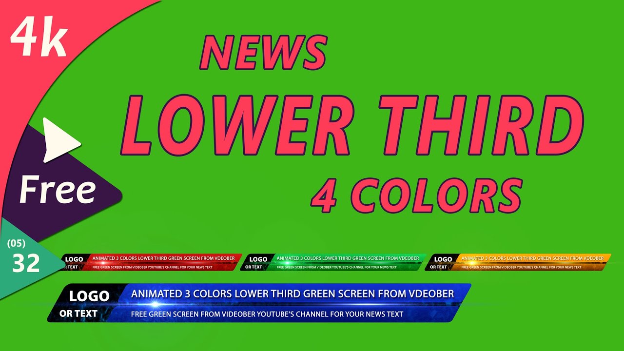 News Lower third template green screen 4 colors (free download) 4k