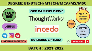 ThoughtWorks | INCEDO | BE/BTECH/MTECH/MCA | 2021-2022 | FRESHERS OFF CAMPUS HIRING #applynow