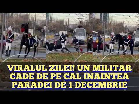 Viralul zilei: Jandarm filmat in timp ce cade de pe cal, înaintea paradei de 1 Decembrie in Bucurest