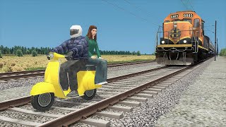 Crazy Scooter Man's Engine Failed on Track vs Train : BeamNG.Drive