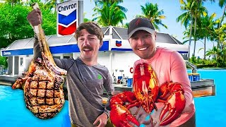 2v2 Gas Station SURF &amp; TURF Catch Clean Cook CHALLENGE!