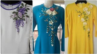 Latest stylish ribbon embroidery kurti designs