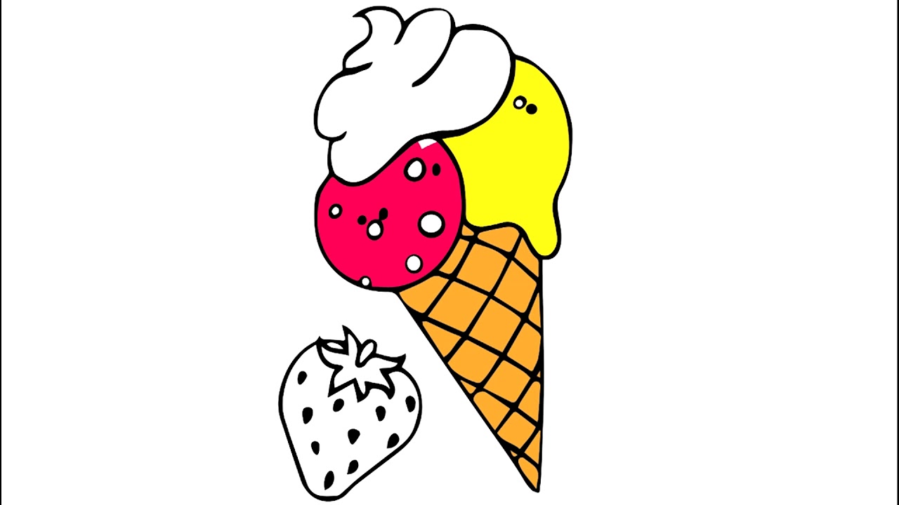 How to Draw Ice Cream with Strawberries easy for kids YouTube