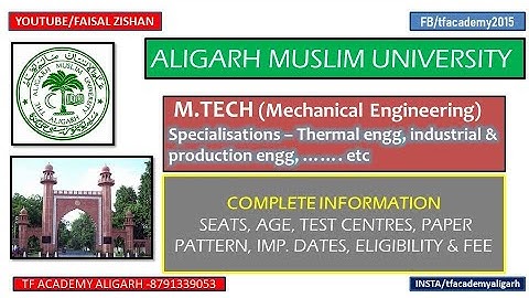 AMU M.Tech (mechanical engineering) admission - all details II amu mtech mechanical II