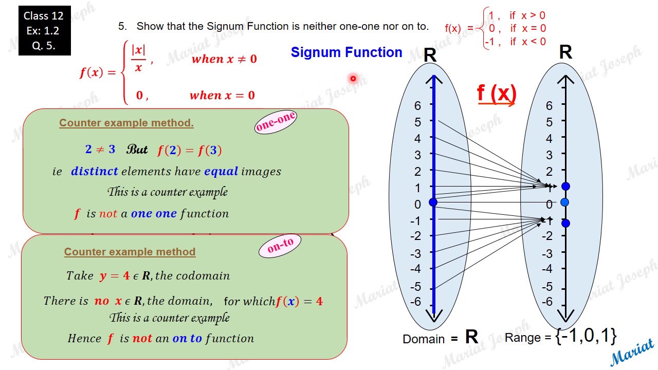 1 One One Onto Class 12 Relations And Functions Ncert Exercse 1 2 Qst 5 Youtube