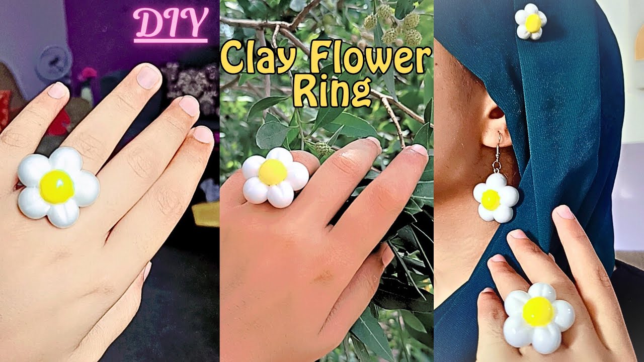 How to make clay Ring | Diy Clay flower ring | Making clay Ring ...