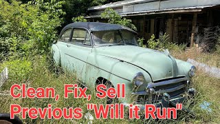 Clean, Fix, Sell.  Fixing and cleaning the 1950 Chevy in prep for a new life!