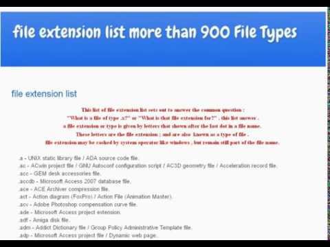file extension list : Get the file types list , more than 900 files extensions.