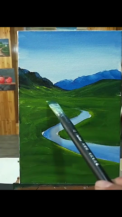 cara melukis pemandangan sungai || So beautifull for watch this painting  || Nonton orang ngelukis 8