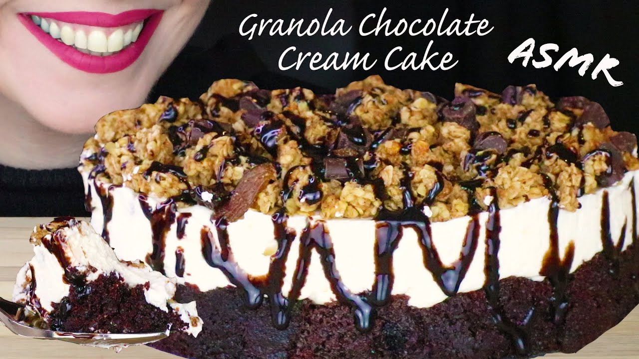 CHOCOLATE GRANOLA CREAM CAKE 🍰 | ASMR Mukbang | Real Eating Sounds