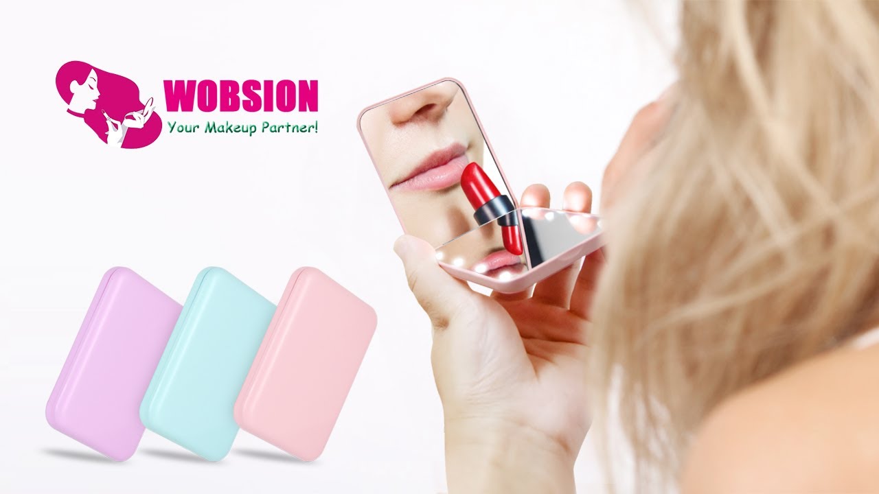The BEST LED Compact Magnifying Mirror With Lights || Cyan/Pink/Purple || From Wobsion