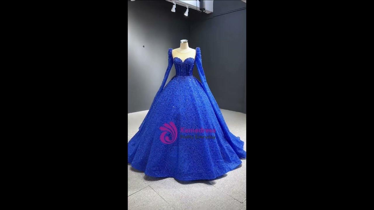 kemedress Luxury Royal Blue Long Sleeve Beading Prom Dress - YouTube