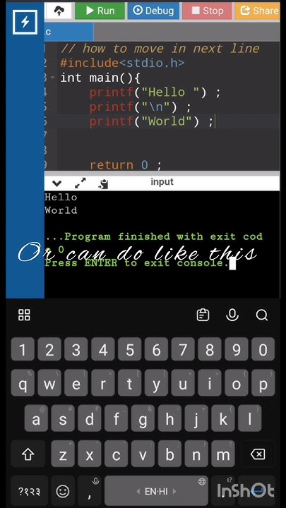 How to move in the next line in c programming. #shorts #youtube #cod ...