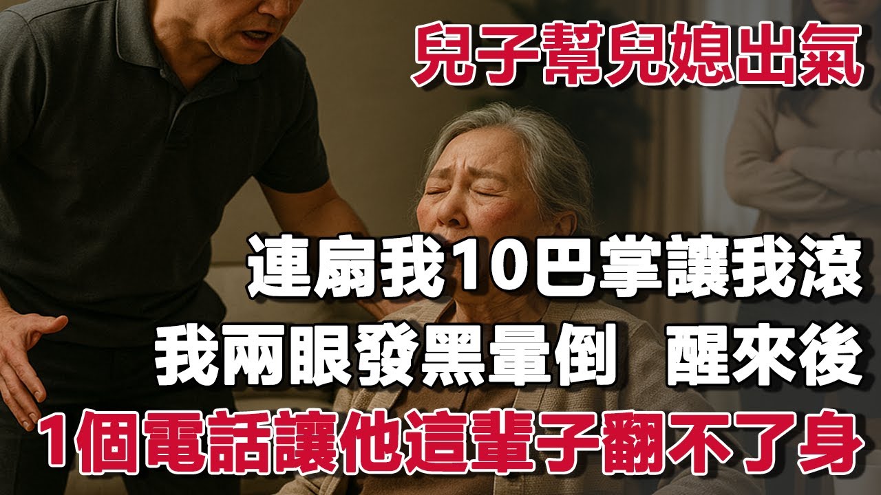 兒子幫兒媳出氣，連扇我10巴掌讓我滾，我兩眼發黑暈倒，醒來後，1個電話讓他這輩子翻不了身！#夜讀人生 #朝夕書卷  #情感故事  #為人處世 #不肖子孫 #養老故事 #樂齡故事匯