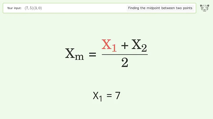 Find the midpoint between two points p1 (7,5) and p2 (3,0): Step-by-Step Video Solution