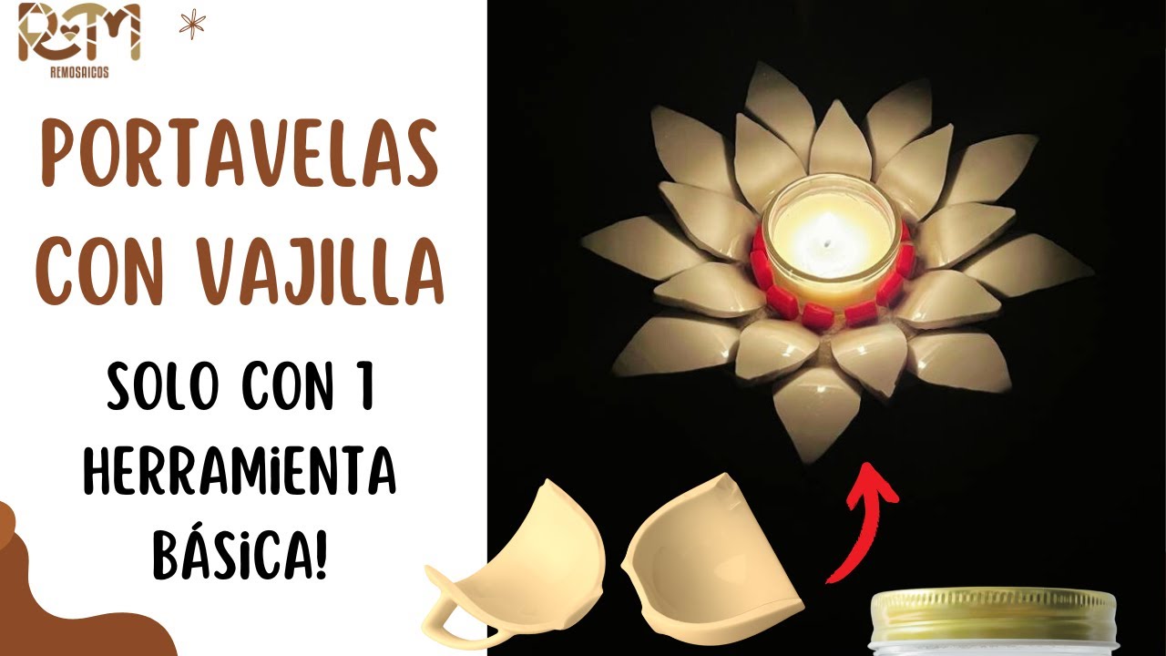 Crea un portavelas en mosaico usando tus tazas quebradas. Fácil y económico!