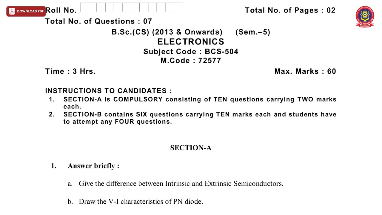 BSC 5TH SEM CS ELECTRONICS NOV 2019 | PTU