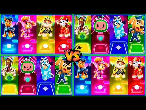 Spider House Head vs Cocomelon vs Bluey vs Sheriff Labrador vs Paw Patrol - Tiles Hop Battle