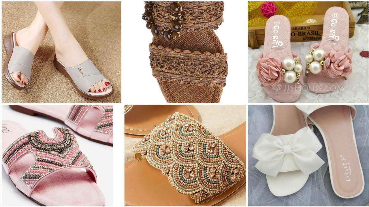 foot wear collection 2024 thread work sandal designs||flate sandal ...
