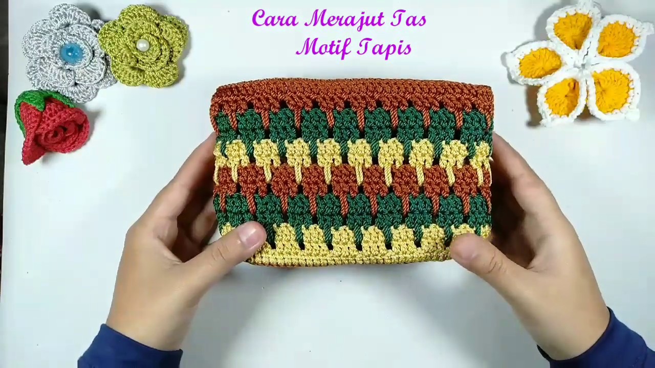 Crochet Cara  Merajut Tas  Motif Tapis Tas  Rajutan 