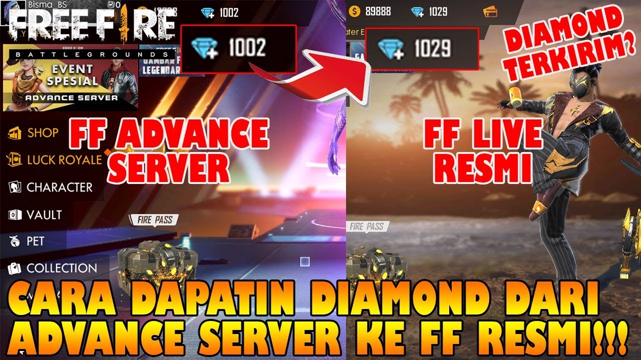 Buruan Cara Dapatin Diamond Dari Advance Server Ke Ff Resminya - cara dapatin server kosong di roblox game apa aja youtube
